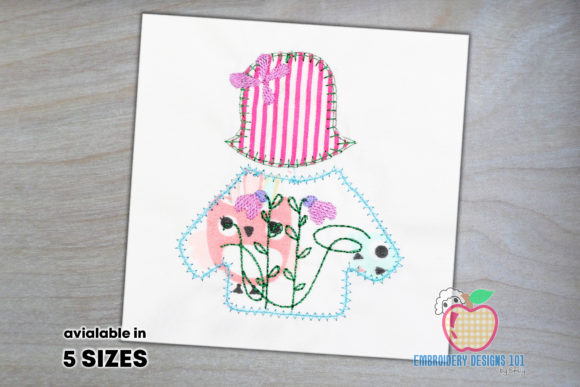 Dress of Girl with Hat Applique for Business Embroidery