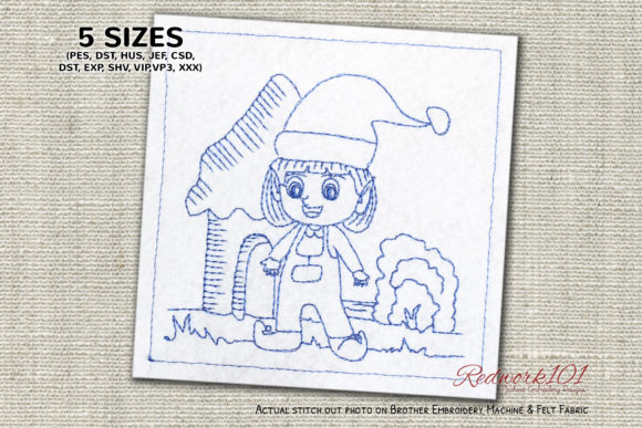 Girl Elf Bluework: A Charming Embroidery Design for Personalized Gifts